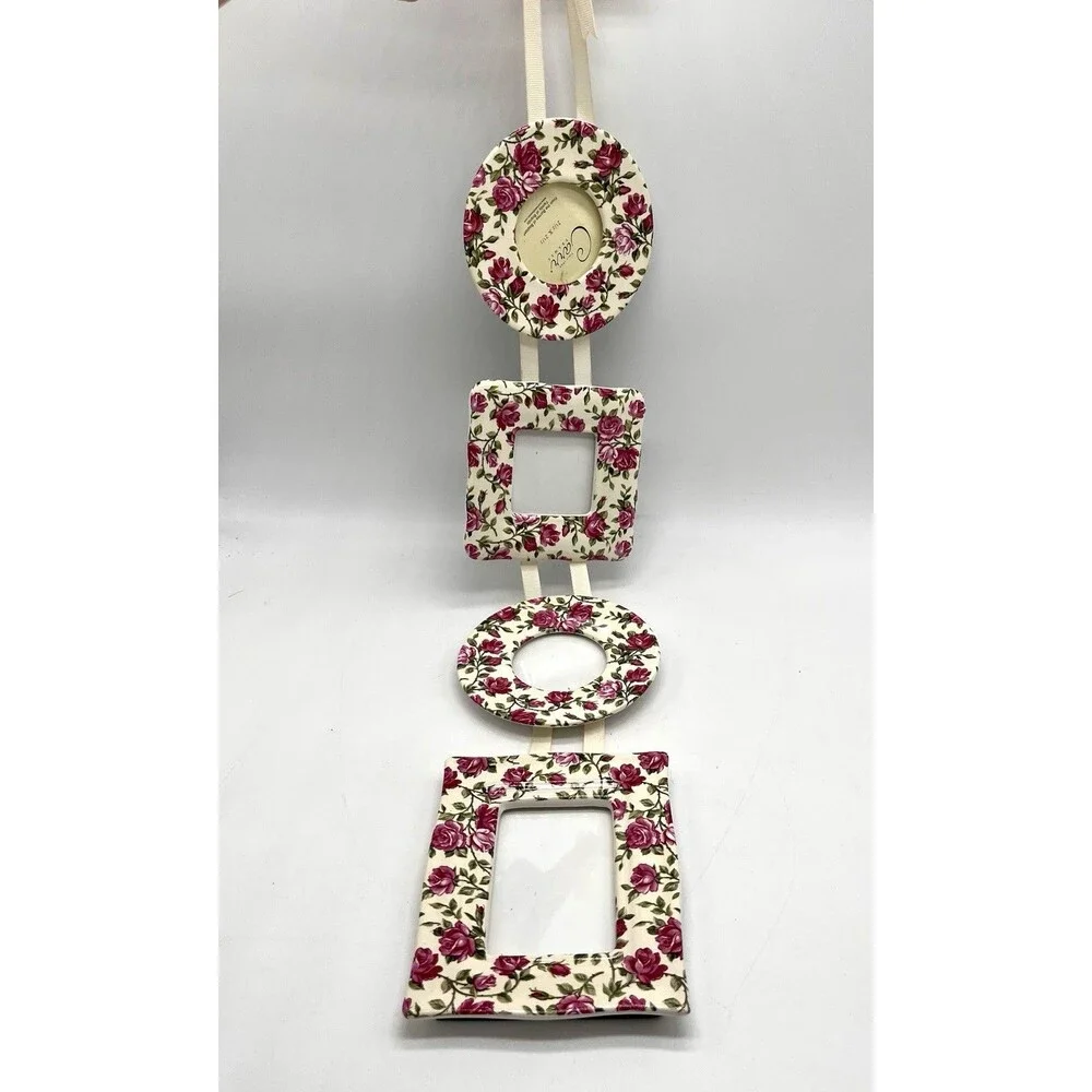Carr Hanging Photo Frame 4x Pink White Floral Burnes of Boston Cottagecore Decor